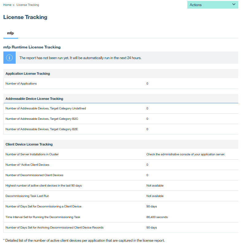 License Tracking for a runtime environment.