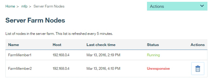 List of nodes in a server farm, indicating that the first in the list is up and running, and the second one is down.