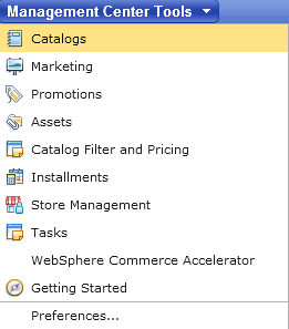 Management Center Tools menu with workspaces enabled