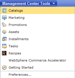 Management Center Tools menu with workspaces enabled