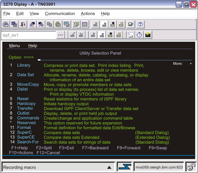 The Utility Selection Panel application screen