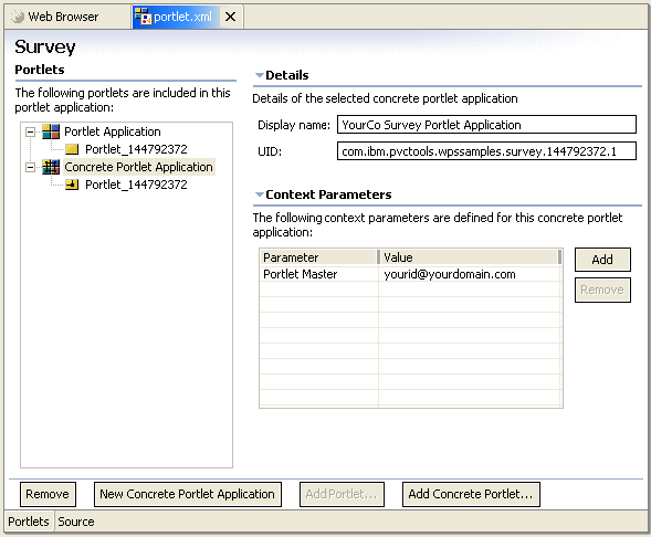 Editing Concrete Portlet Application in the Portlet Deployment Descriptor editor
