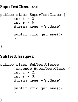 The image shows the sample Java source code of an extends relationship.