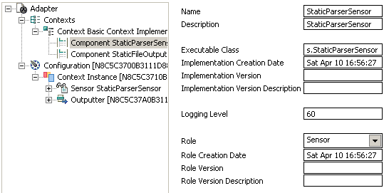 The sensor    component in the context is opened and the details are shown in the details pane.