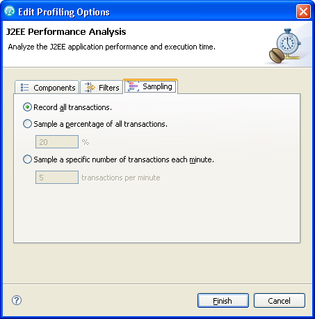 image of edit profiling options dialog box, sampling tab