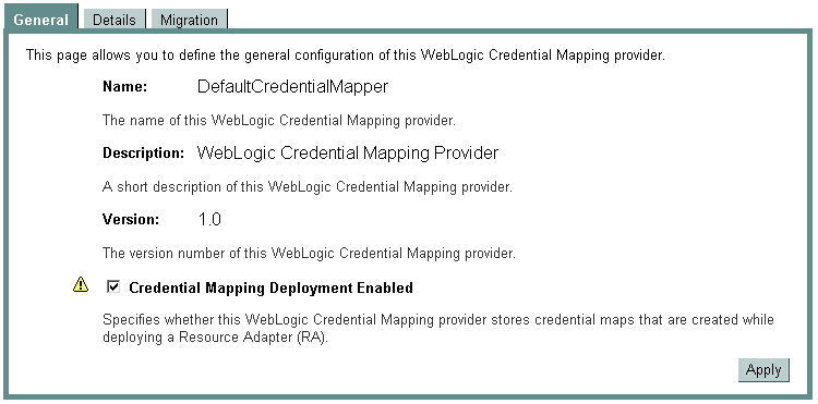 DefaultCredentialMapper Administration Console Page