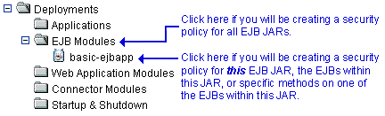 Deployments Portion of the Administration Console Navigation Tree