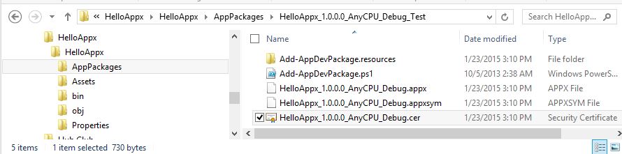 The certificate file is in the same folder where the APPX file is located.